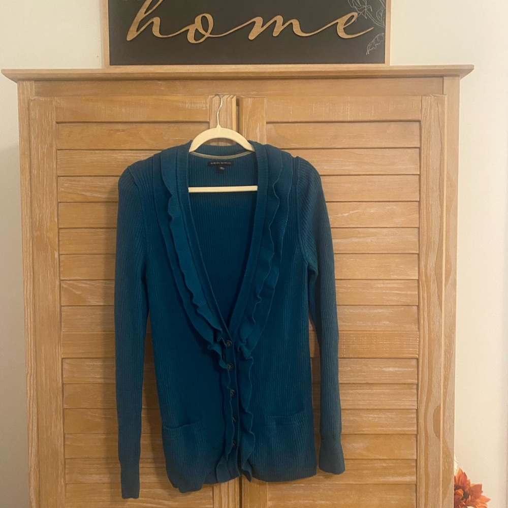 Banana Republic Teal Ruffled Cardigan
